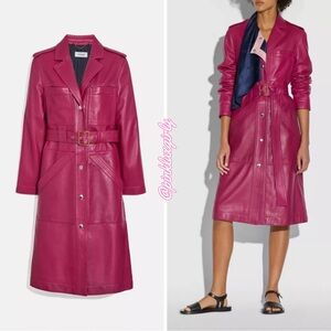 Coach Pink Leather Trench Coat